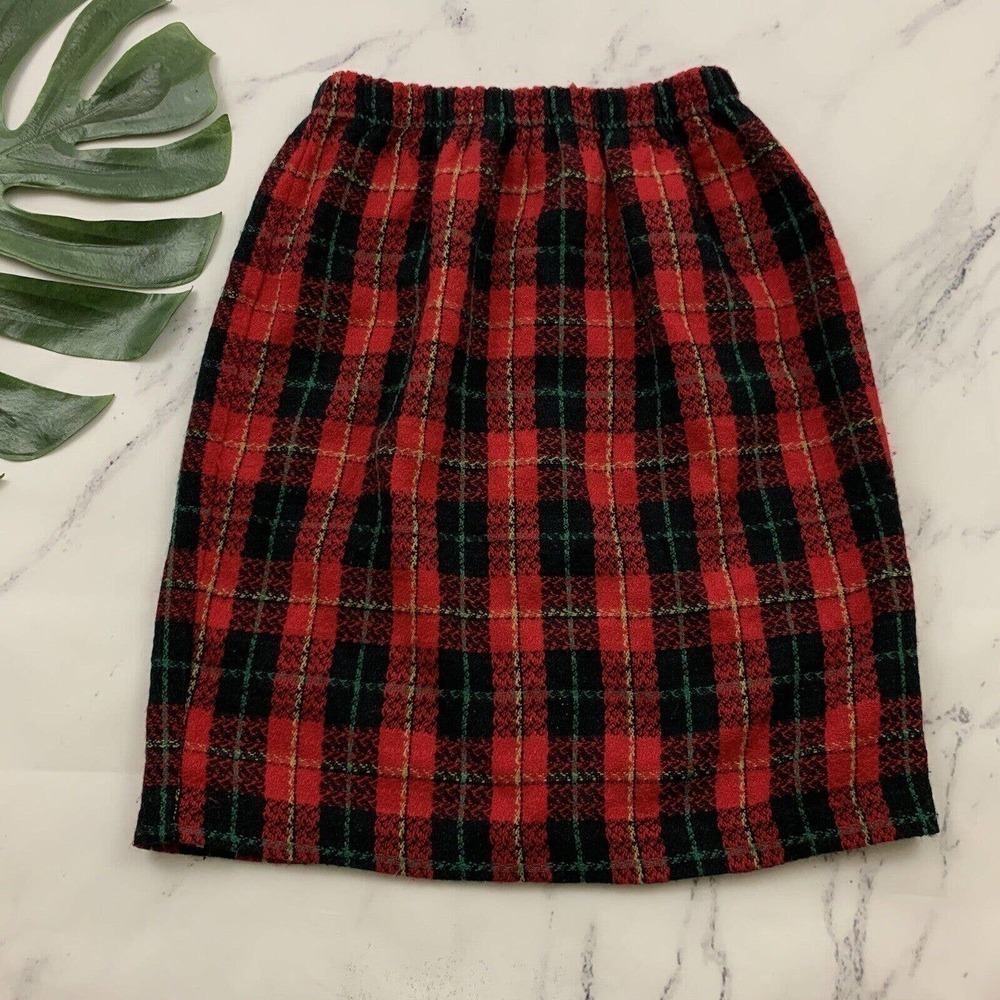 Ms Choice Womens Vintage Pencil Skirt Size 8 Red Black Plaid Woven 90s Pull On